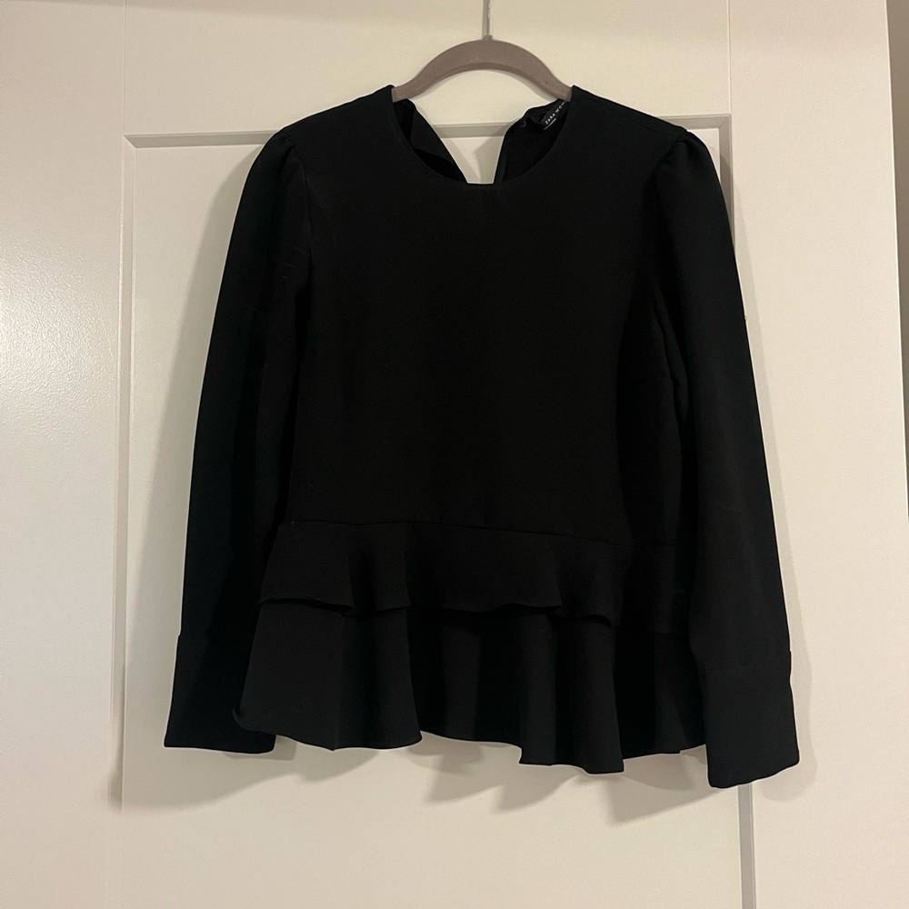 Zara Black Ruffle Hem Blouse